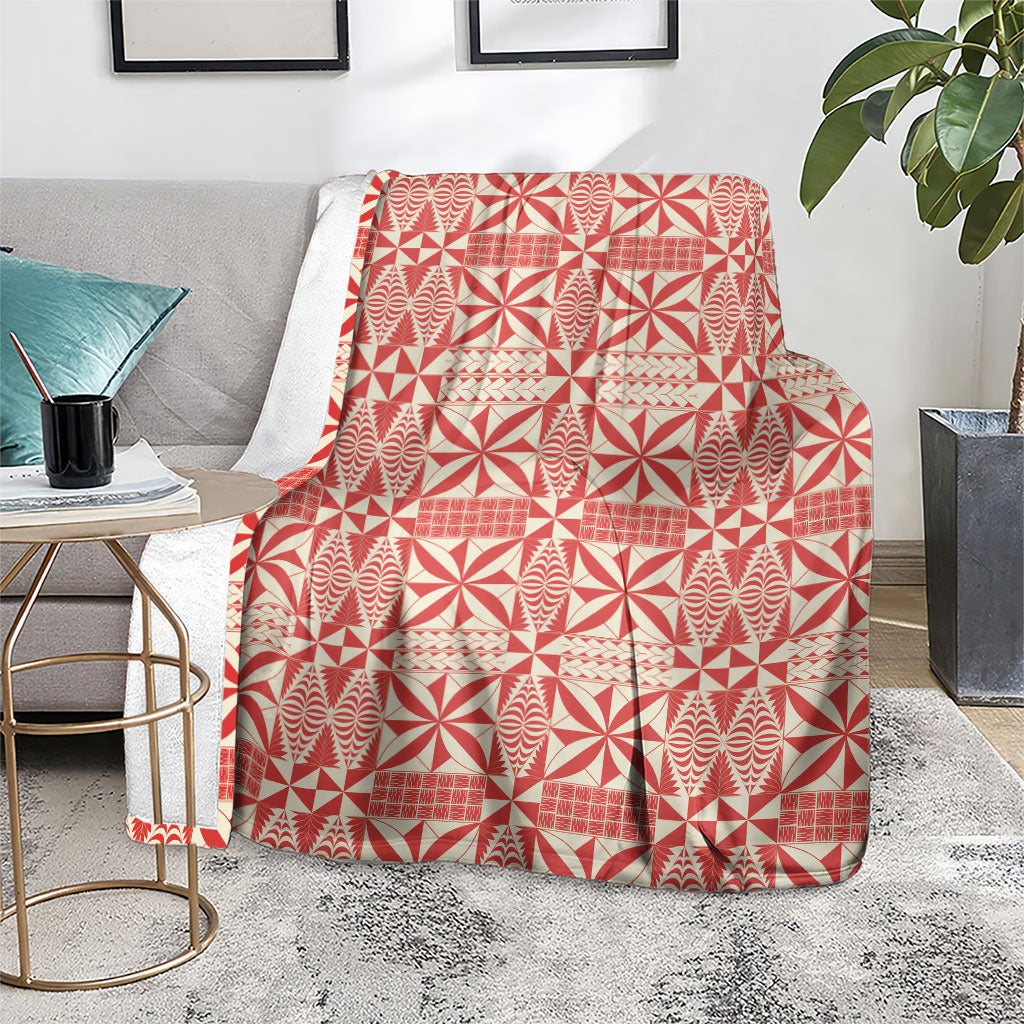 Red Ngatu Pattern Malo e Lelei Tonga Blanket