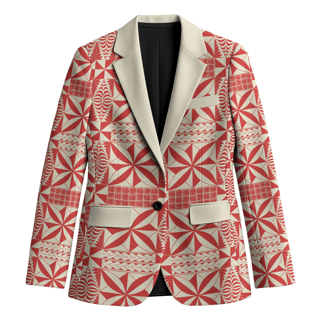 Red Ngatu Pattern Malo e Lelei Tonga Blazer