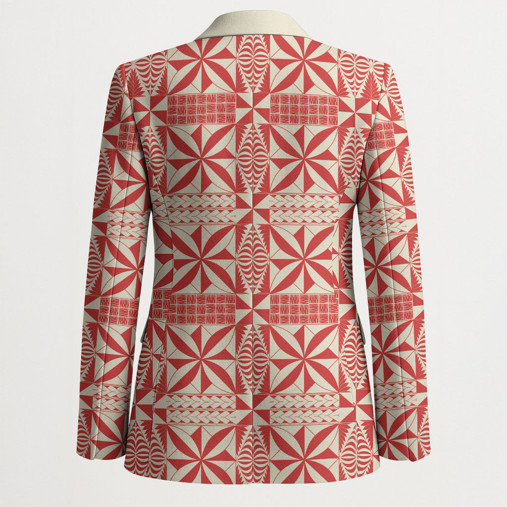 Red Ngatu Pattern Malo e Lelei Tonga Blazer