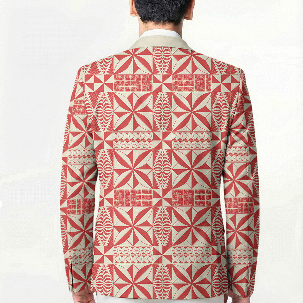 Red Ngatu Pattern Malo e Lelei Tonga Blazer