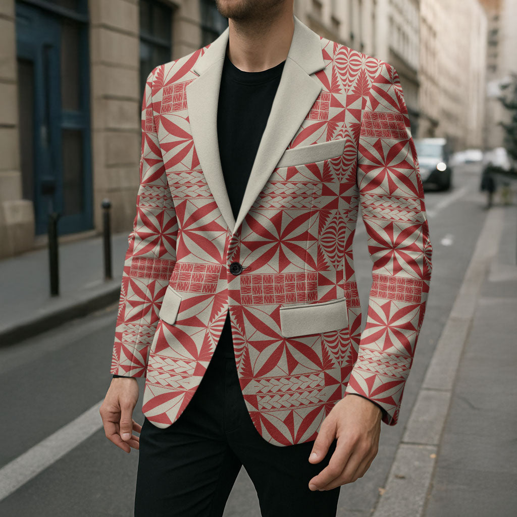 Red Ngatu Pattern Malo e Lelei Tonga Blazer