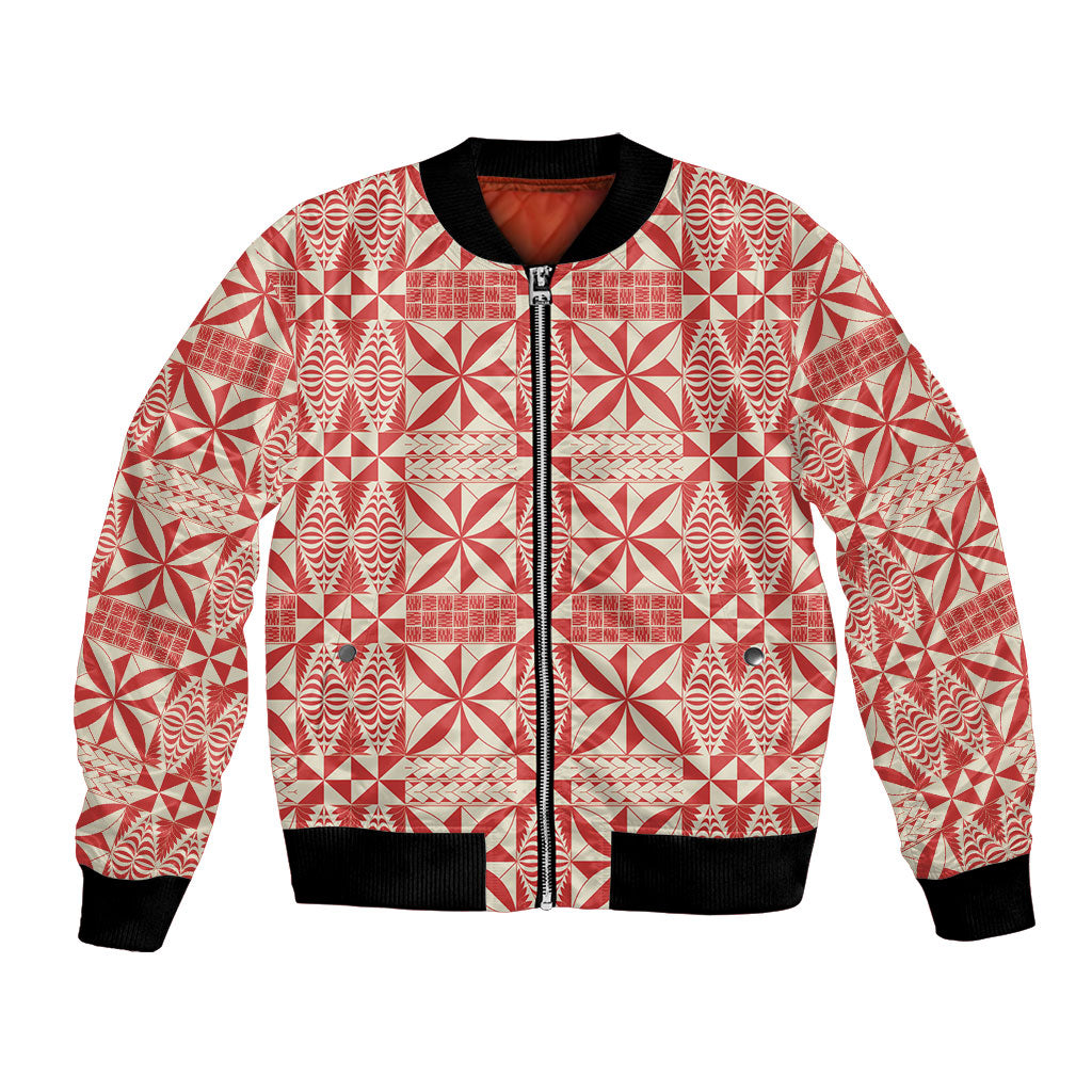 Red Ngatu Pattern Malo e Lelei Tonga Bomber Jacket