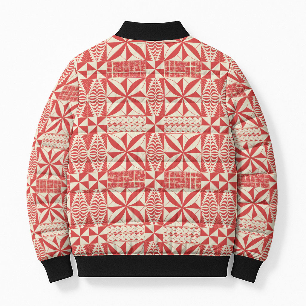 Red Ngatu Pattern Malo e Lelei Tonga Bomber Puffer Jacket