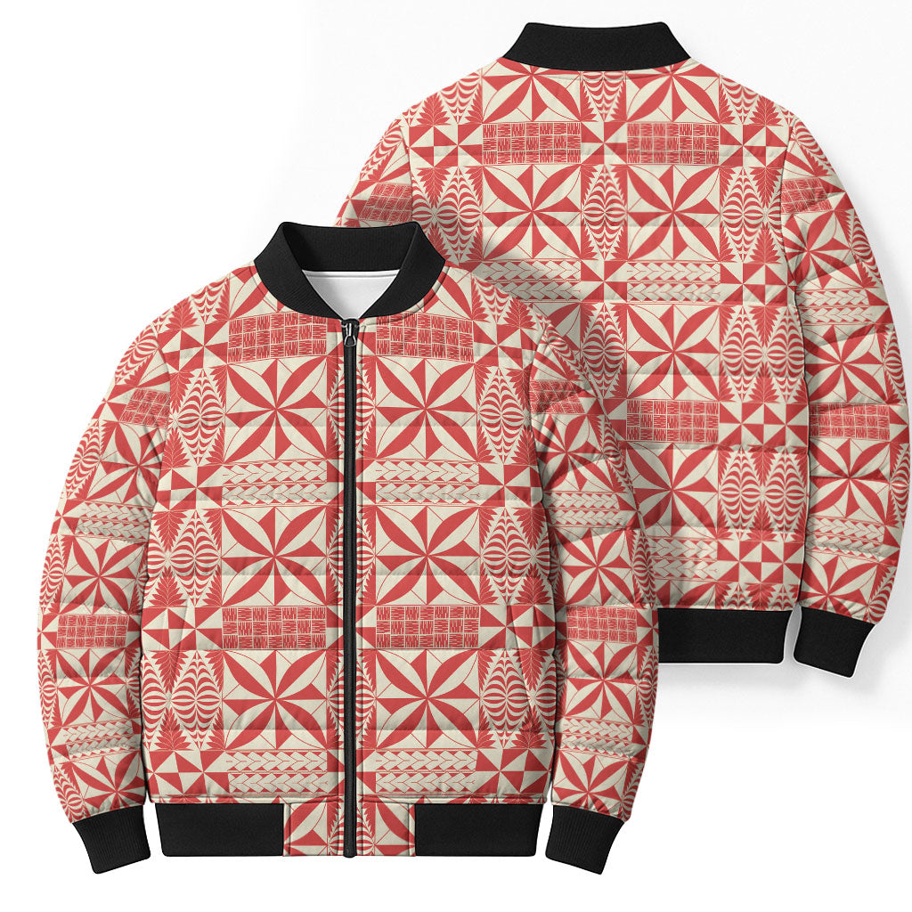 Red Ngatu Pattern Malo e Lelei Tonga Bomber Puffer Jacket