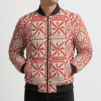 Red Ngatu Pattern Malo e Lelei Tonga Bomber Puffer Jacket