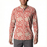 Red Ngatu Pattern Malo e Lelei Tonga Button Sweatshirt