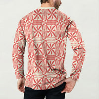 Red Ngatu Pattern Malo e Lelei Tonga Button Sweatshirt