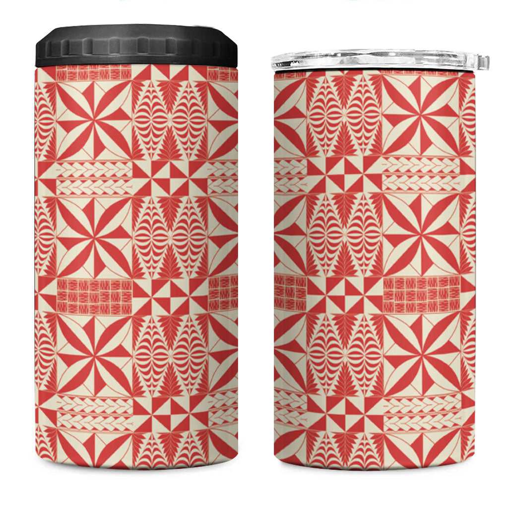 Red Ngatu Pattern Malo e Lelei Tonga 4 in 1 Can Cooler Tumbler