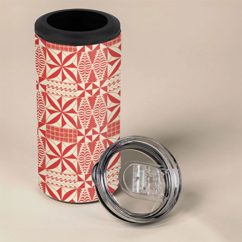 Red Ngatu Pattern Malo e Lelei Tonga 4 in 1 Can Cooler Tumbler