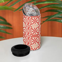 Red Ngatu Pattern Malo e Lelei Tonga 4 in 1 Can Cooler Tumbler