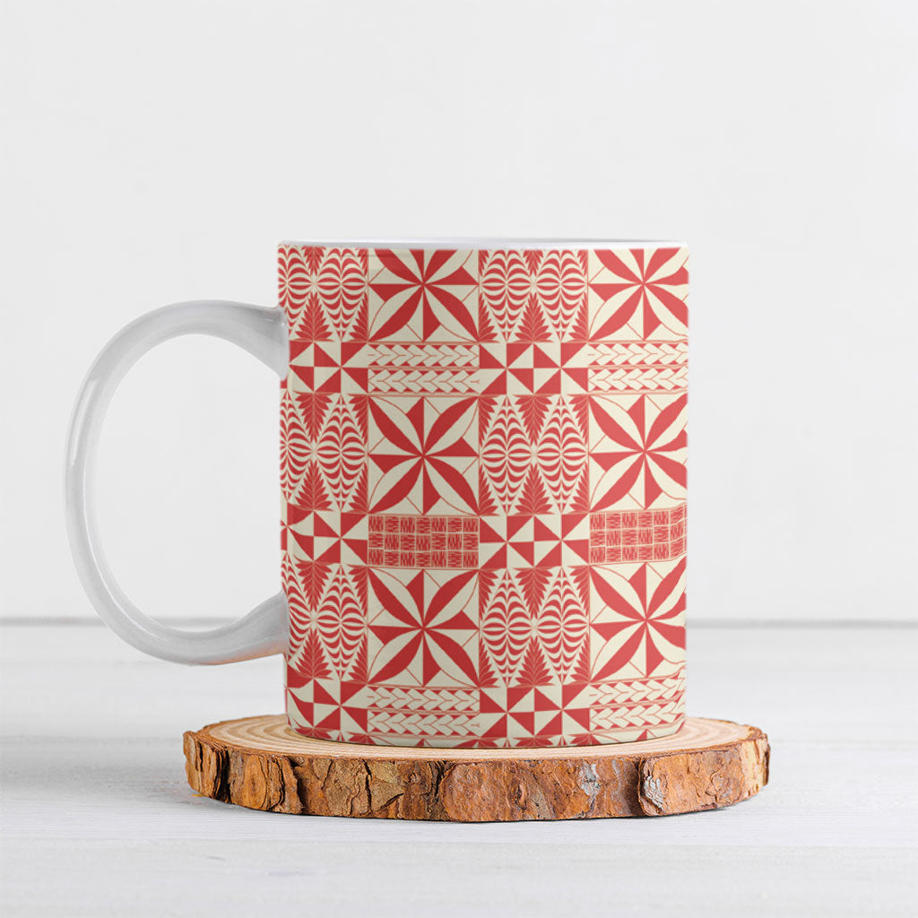 Red Ngatu Pattern Malo e Lelei Tonga Ceramic Mug