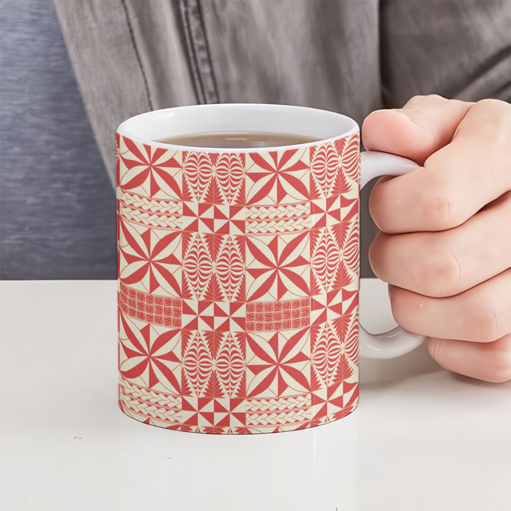 Red Ngatu Pattern Malo e Lelei Tonga Ceramic Mug