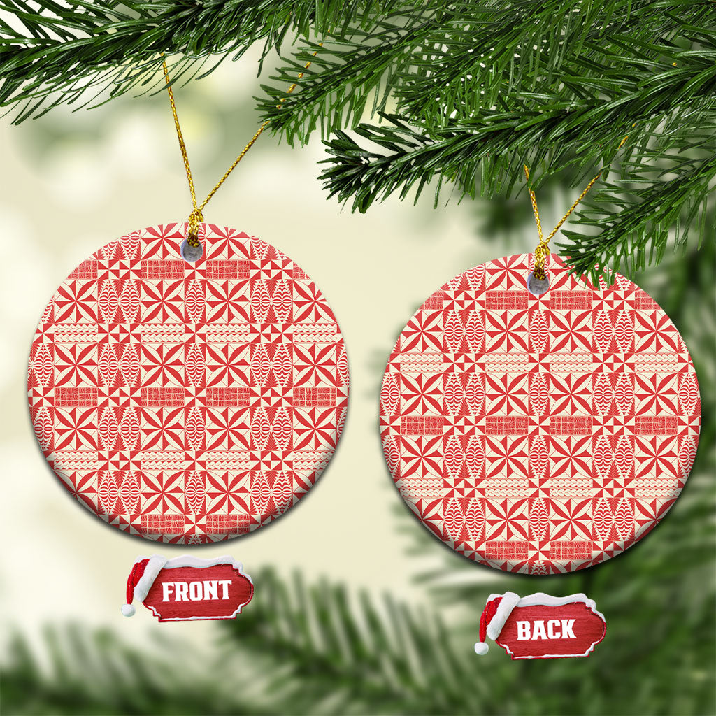 Red Ngatu Pattern Malo e Lelei Tonga Ceramic Ornament