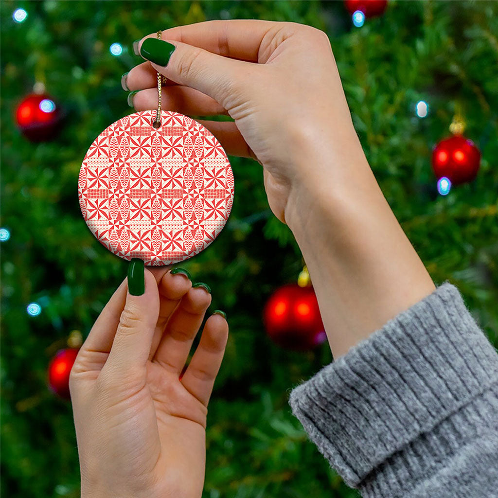 Red Ngatu Pattern Malo e Lelei Tonga Ceramic Ornament
