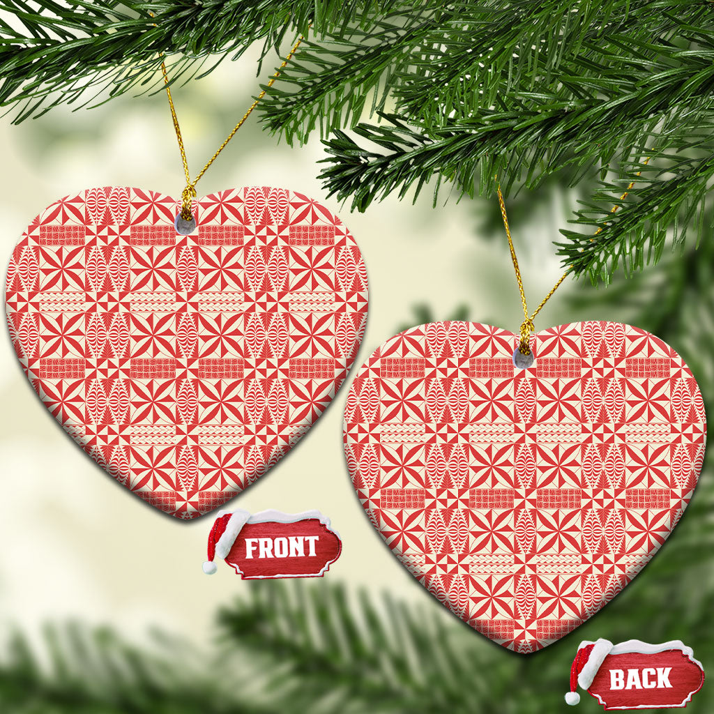 Red Ngatu Pattern Malo e Lelei Tonga Ceramic Ornament