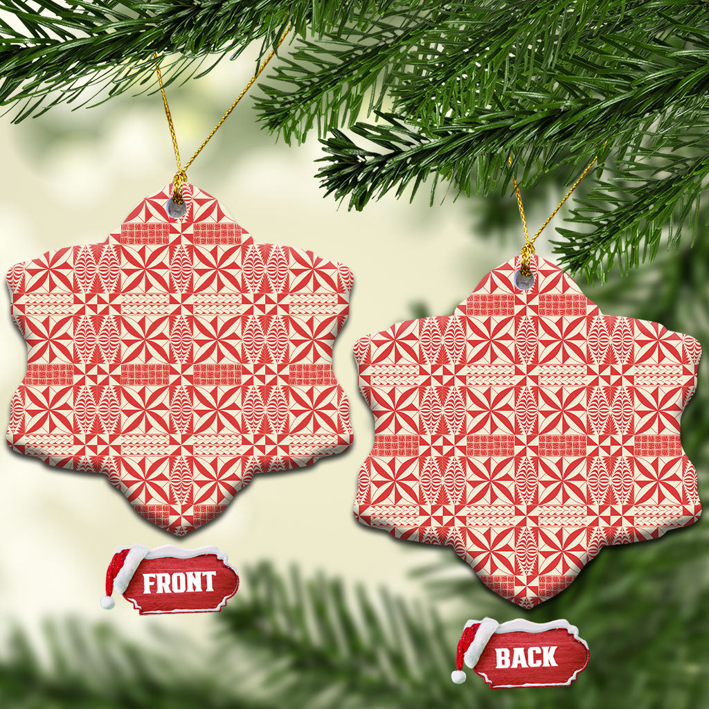Red Ngatu Pattern Malo e Lelei Tonga Ceramic Ornament
