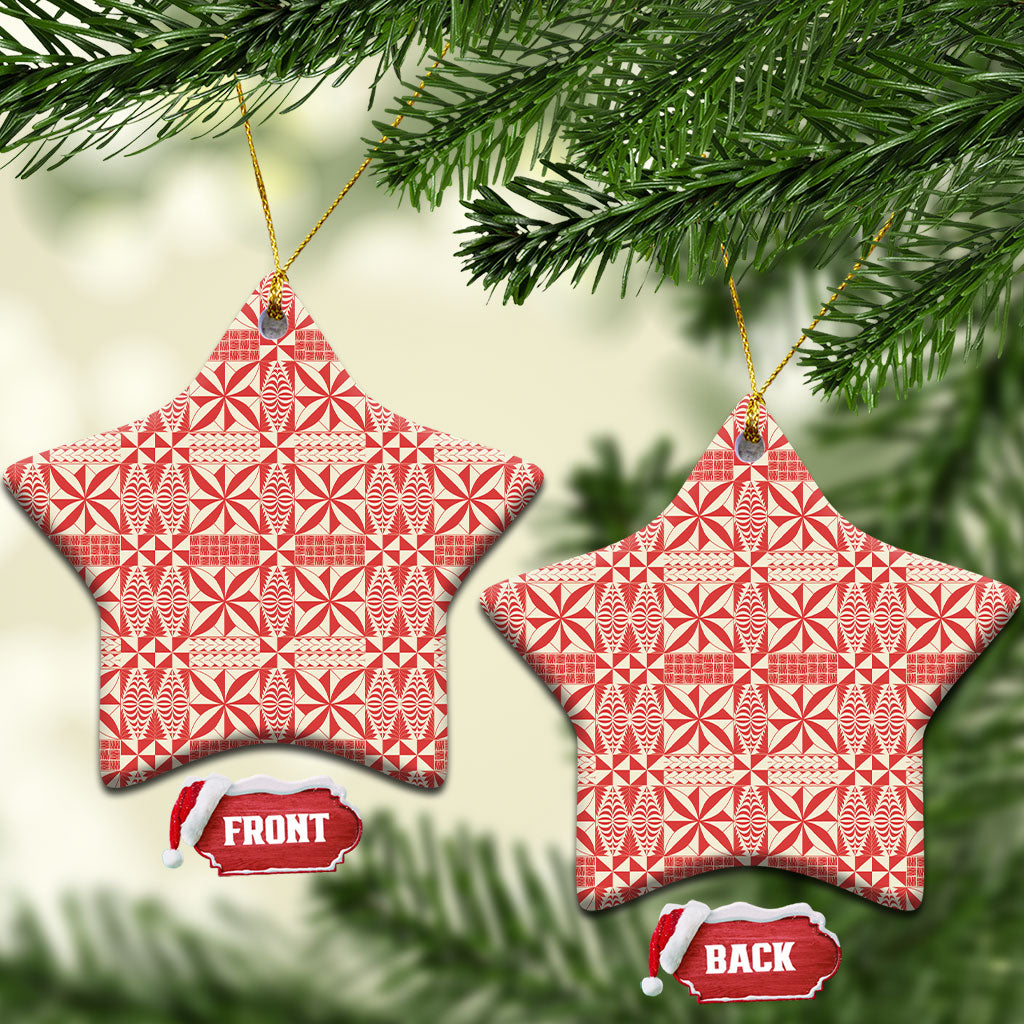 Red Ngatu Pattern Malo e Lelei Tonga Ceramic Ornament