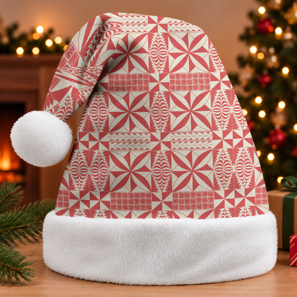 Red Ngatu Pattern Malo e Lelei Tonga Christmas Santa Hat