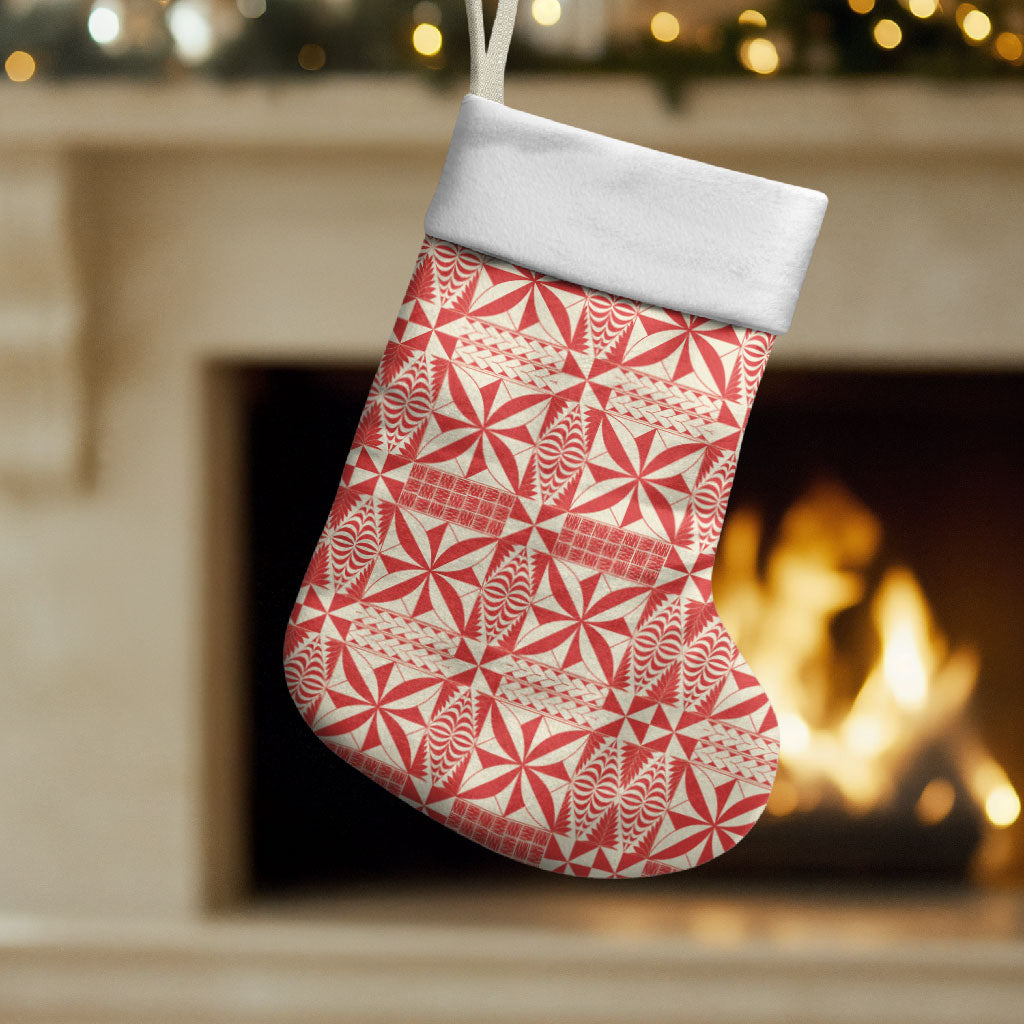 Red Ngatu Pattern Malo e Lelei Tonga Christmas Stocking