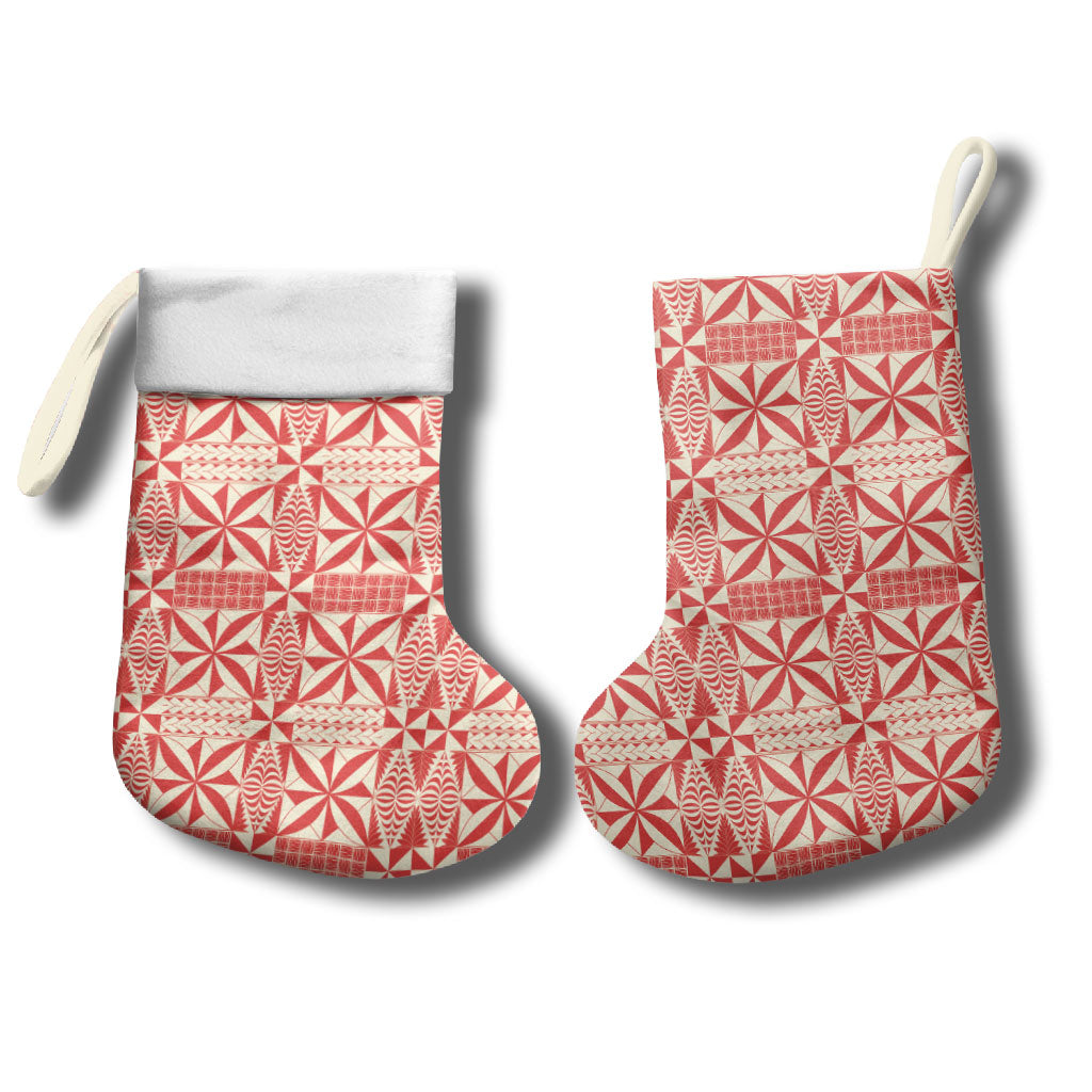 Red Ngatu Pattern Malo e Lelei Tonga Christmas Stocking