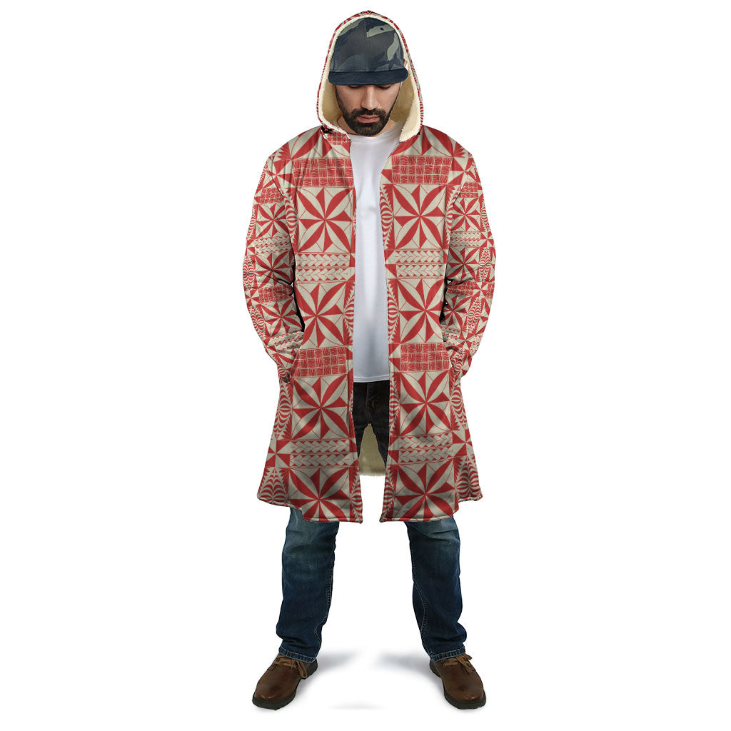 Red Ngatu Pattern Malo e Lelei Tonga Cloak