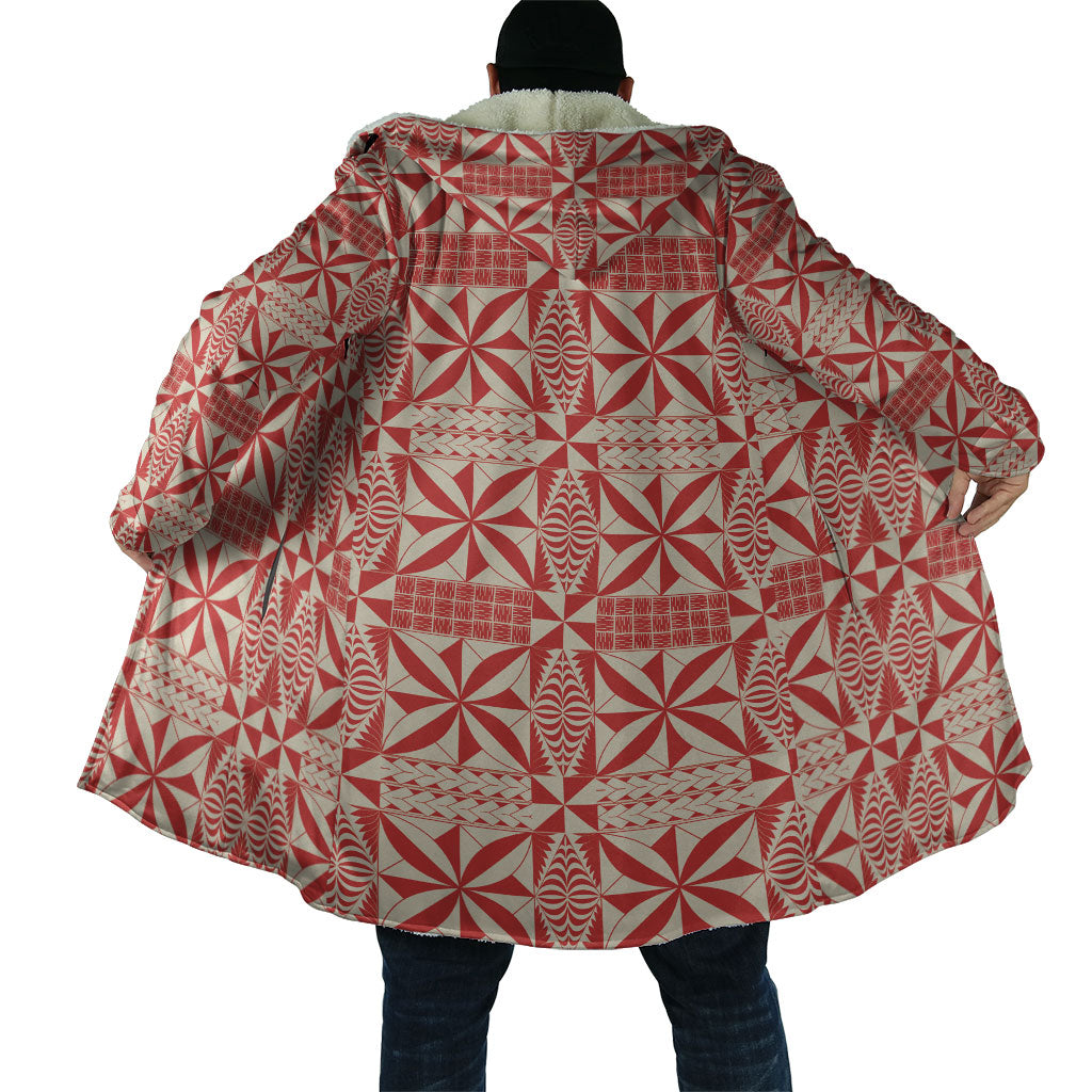 Red Ngatu Pattern Malo e Lelei Tonga Cloak