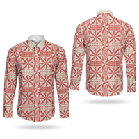 Red Ngatu Pattern Malo e Lelei Tonga Couples Matching Off Shoulder Maxi Dress and Long Sleeve Button Shirt