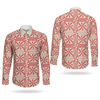 Red Ngatu Pattern Malo e Lelei Tonga Couples Matching Summer Maxi Dress and Long Sleeve Button Shirt
