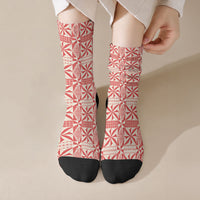 Red Ngatu Pattern Malo e Lelei Tonga Crew Socks