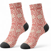 Red Ngatu Pattern Malo e Lelei Tonga Crew Socks