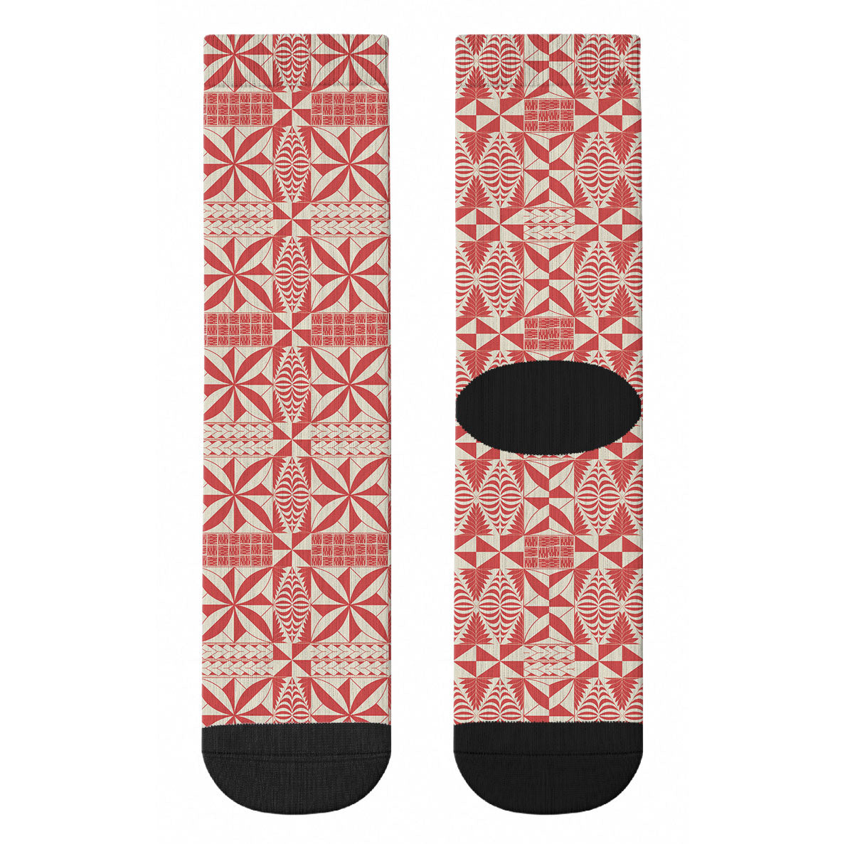 Red Ngatu Pattern Malo e Lelei Tonga Crew Socks