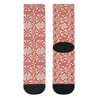 Red Ngatu Pattern Malo e Lelei Tonga Crew Socks