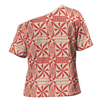 Red Ngatu Pattern Malo e Lelei Tonga Cross Shoulder Shirt