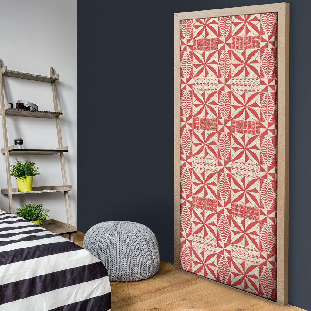 Red Ngatu Pattern Malo e Lelei Tonga Door Cover