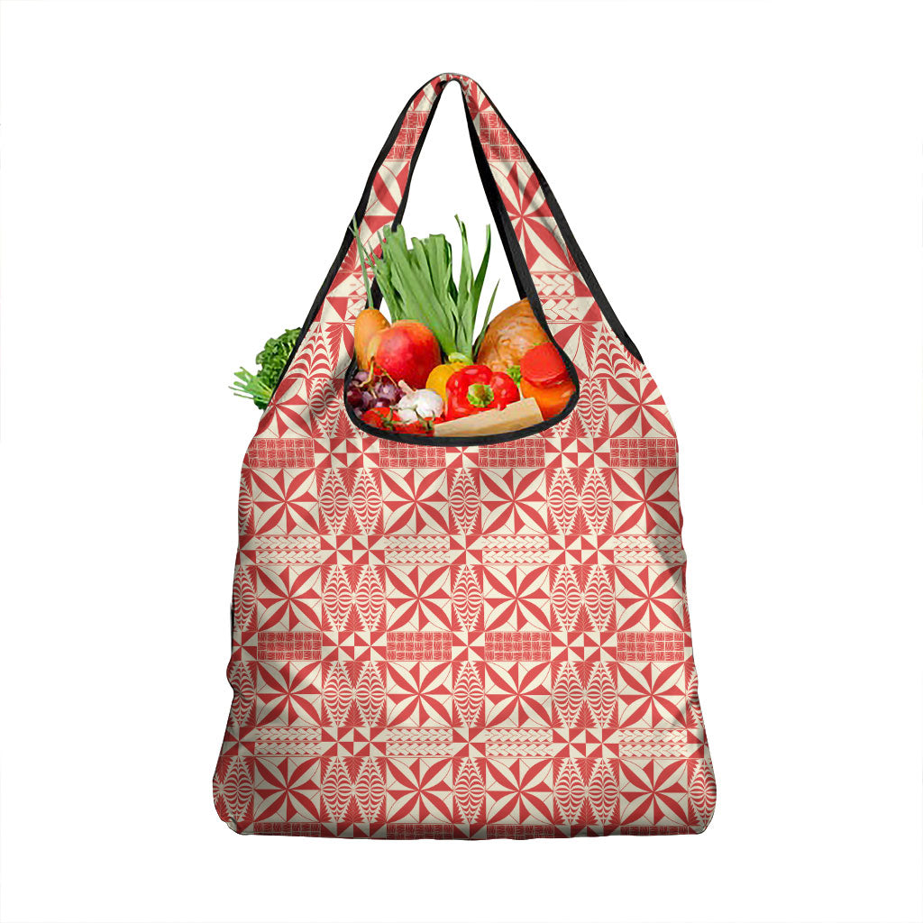 Red Ngatu Pattern Malo e Lelei Tonga Grocery Bag