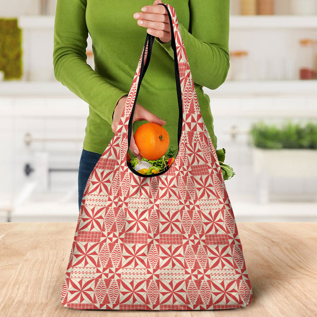 Red Ngatu Pattern Malo e Lelei Tonga Grocery Bag