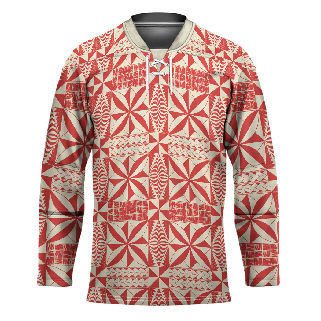 Red Ngatu Pattern Malo e Lelei Tonga Hockey Jersey LT14 Unisex Red - Polynesian Pride
