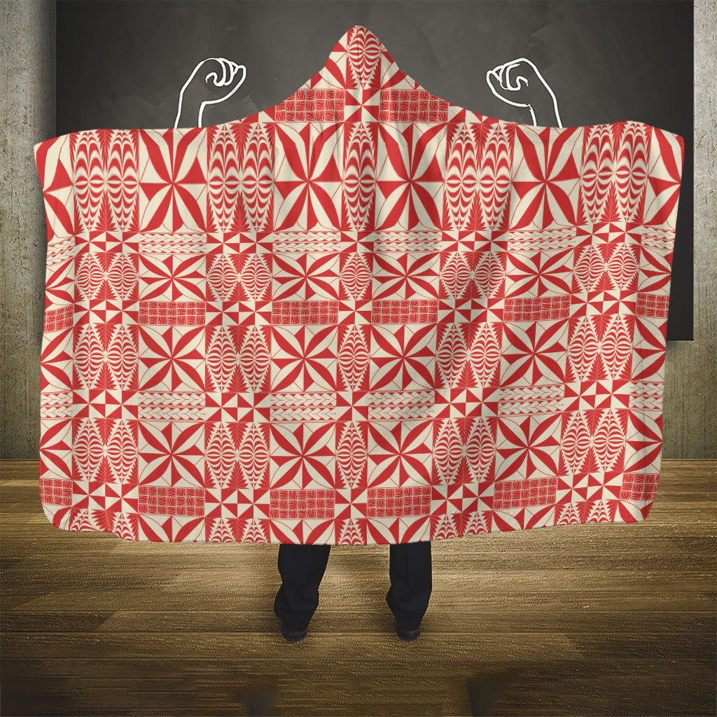 Red Ngatu Pattern Malo e Lelei Tonga Hooded Blanket