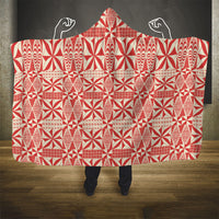 Red Ngatu Pattern Malo e Lelei Tonga Hooded Blanket
