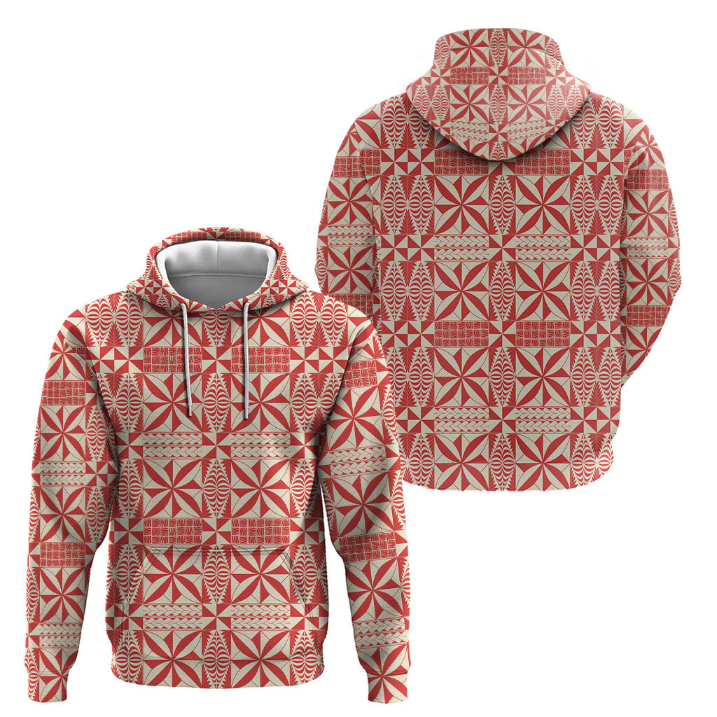 Red Ngatu Pattern Malo e Lelei Tonga Hoodie