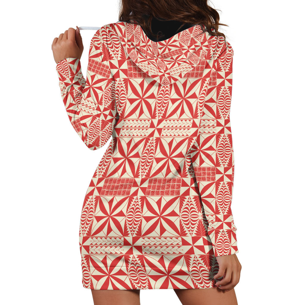 Red Ngatu Pattern Malo e Lelei Tonga Hoodie Dress