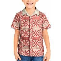 Red Ngatu Pattern Malo e Lelei Tonga Kid Hawaiian Shirt