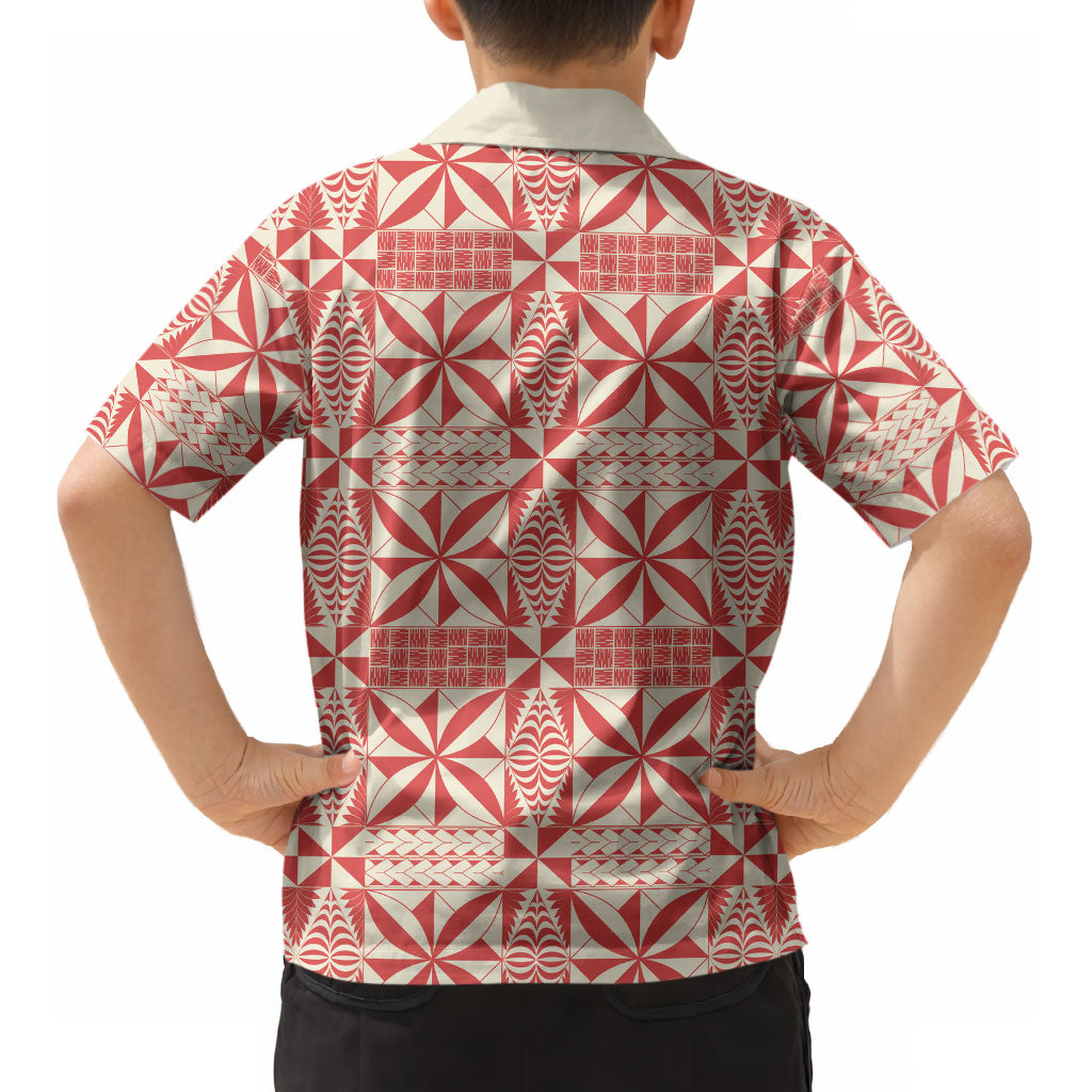 Red Ngatu Pattern Malo e Lelei Tonga Kid Hawaiian Shirt