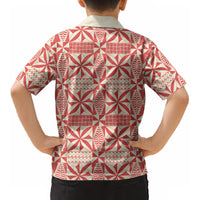 Red Ngatu Pattern Malo e Lelei Tonga Kid Hawaiian Shirt