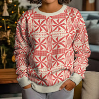 Red Ngatu Pattern Malo e Lelei Tonga Kid Ugly Christmas Sweater