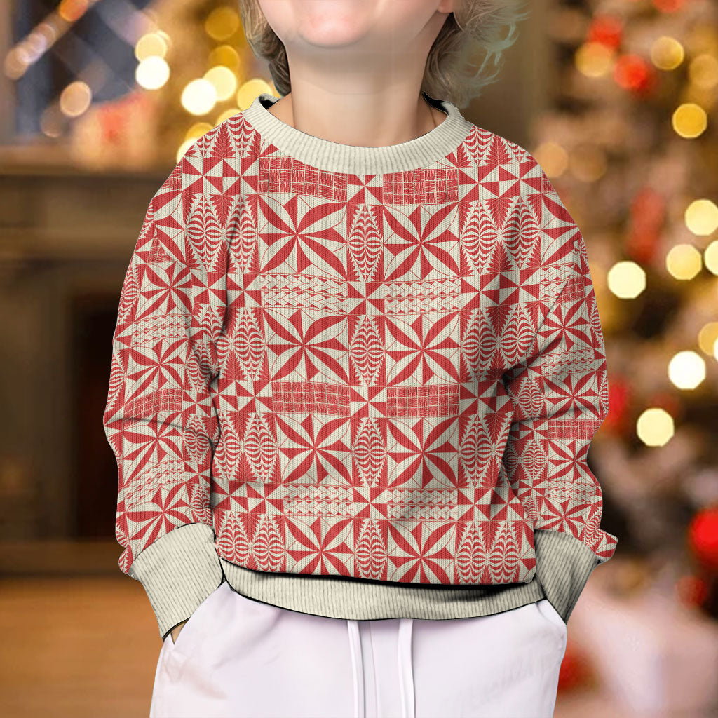 Red Ngatu Pattern Malo e Lelei Tonga Kid Ugly Christmas Sweater