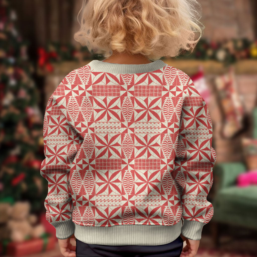 Red Ngatu Pattern Malo e Lelei Tonga Kid Ugly Christmas Sweater