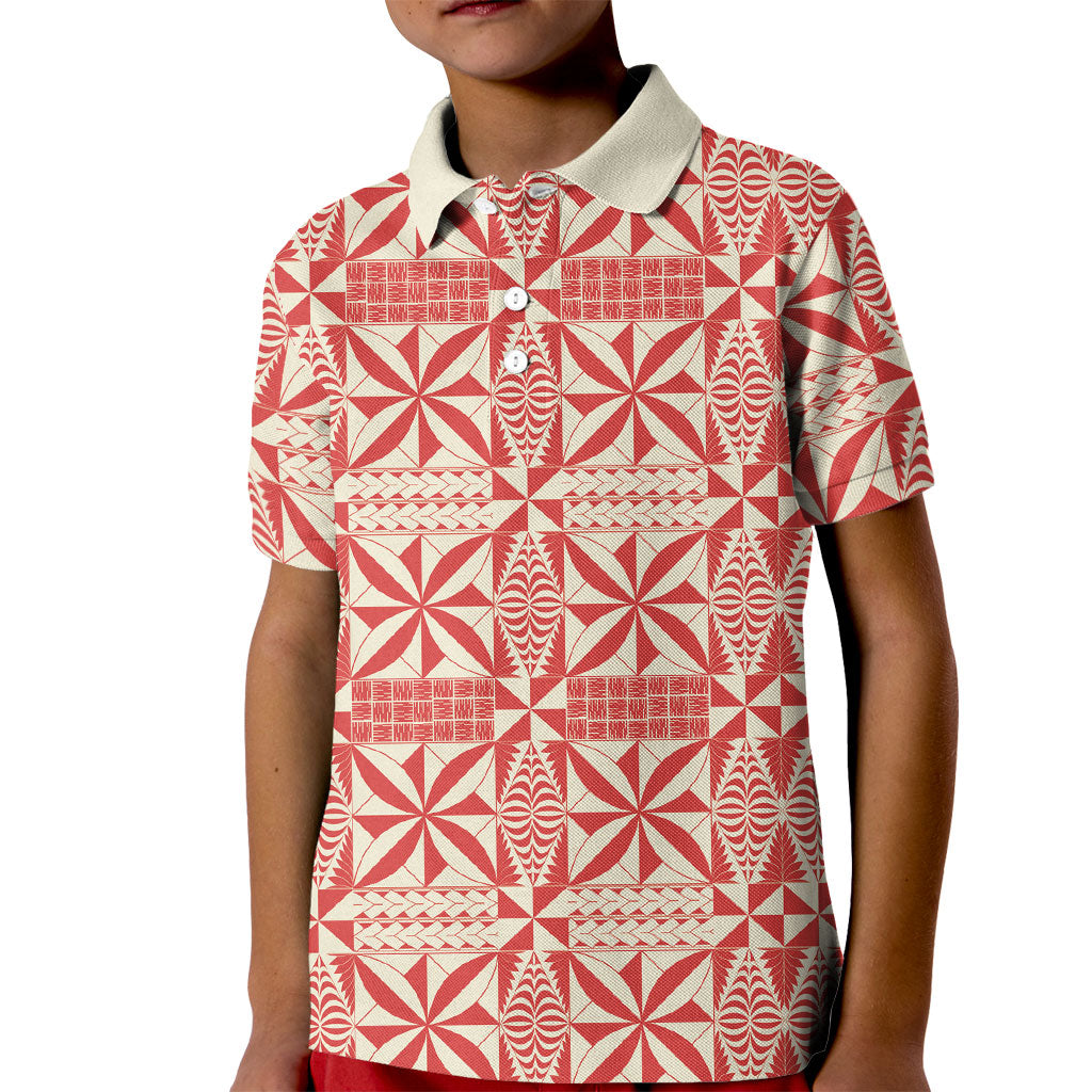 Red Ngatu Pattern Malo e Lelei Tonga Kid Polo Shirt