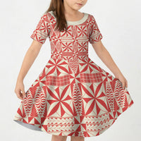 Red Ngatu Pattern Malo e Lelei Tonga Kid Short Sleeve Dress