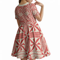 Red Ngatu Pattern Malo e Lelei Tonga Kid Short Sleeve Dress